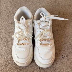 White Kids Shoes with Pearl Accents